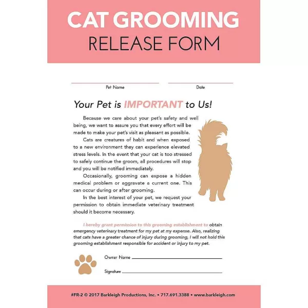Flash Sale Cat Release Form For Professional Groomers - Pad Of 50 Business Supplies
