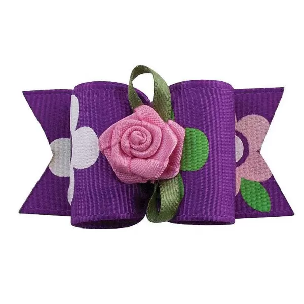 Discount Fancy Finishes Grosgrain Floral Print & Rose Center Pet Bows Bows