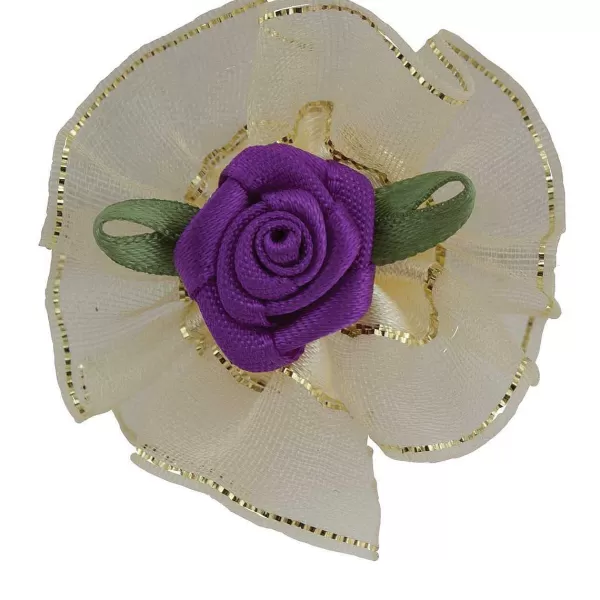 Sale Fancy Finishes Organza Rose Center Bow With Gold Edge - 24Ct Bows