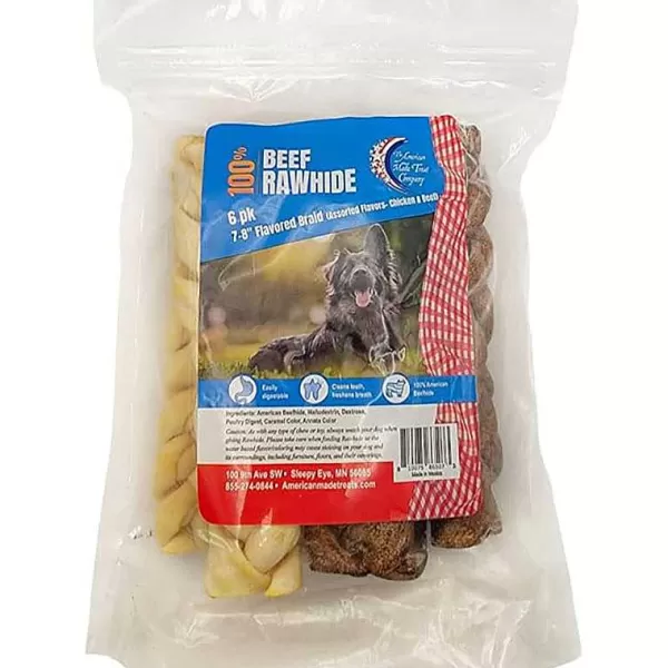 Flash Sale Rawhide Beef 7-8 Inch Assorted Flavored Braids - 6 Pack Dog Treats