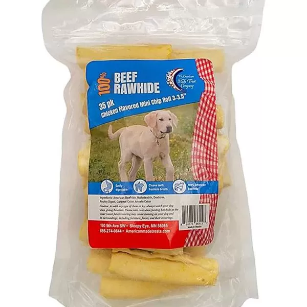Best Sale Rawhide Beef 3-3.5 Inch Chicken Flavored Mini Chip Roll - 35 Pack Dog Treats