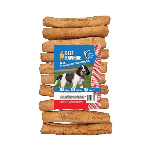 Outlet Rawhide Beef 5 Inch Peanut Butter Flavored Chip Roll - 20 Pack Dog Treats