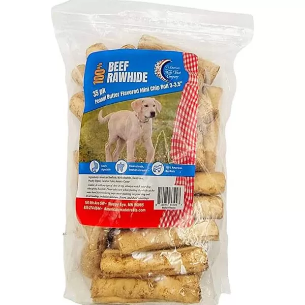 Sale Rawhide Beef 3-3.5 Inch Peanut Butter Flavored Mini Chip Roll - 35 Pack Dog Treats