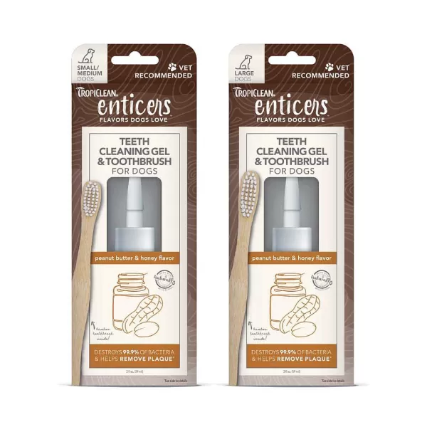 Discount Tropiclean Enticers Teeth Cleaning Gel 2 Oz & Toothbrush - Peanut Butter & Honey Flavor Dental Care