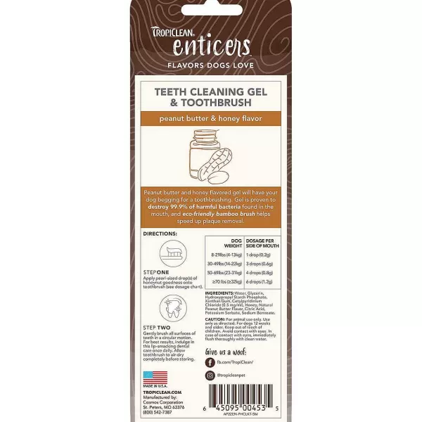 Discount Tropiclean Enticers Teeth Cleaning Gel 2 Oz & Toothbrush - Peanut Butter & Honey Flavor Dental Care