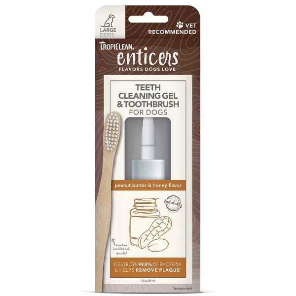 Discount Tropiclean Enticers Teeth Cleaning Gel 2 Oz & Toothbrush - Peanut Butter & Honey Flavor Dental Care